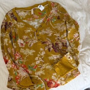 Pilcro Mustard Floral Long Sleeve Top